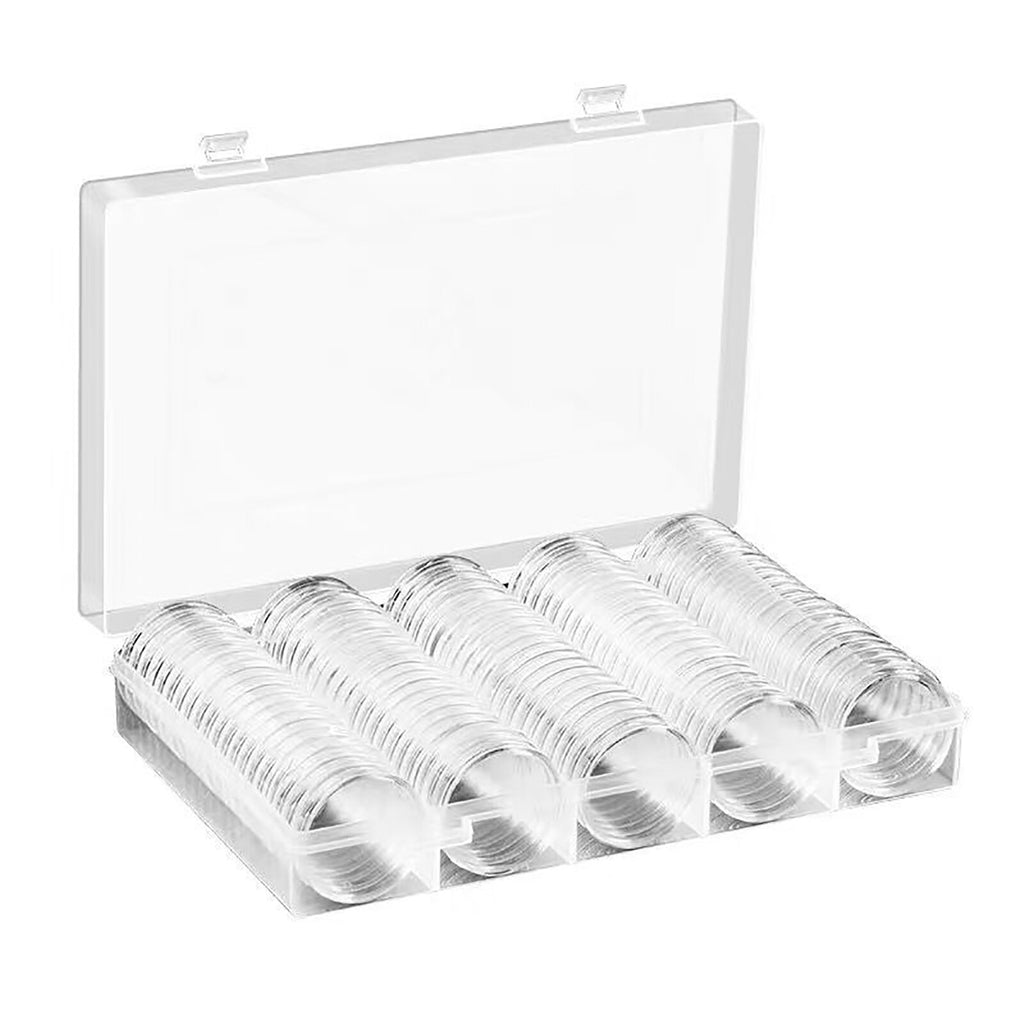 Open storage box with coin capsules