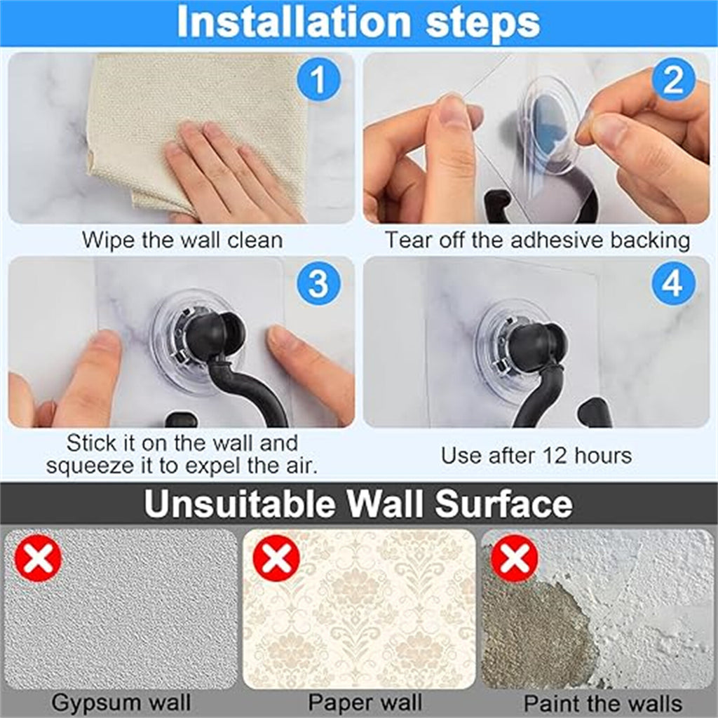 5PCS Rotatable Self Adhesive Wall Hooks Ceiling Door Hanger Heavy Duty Black