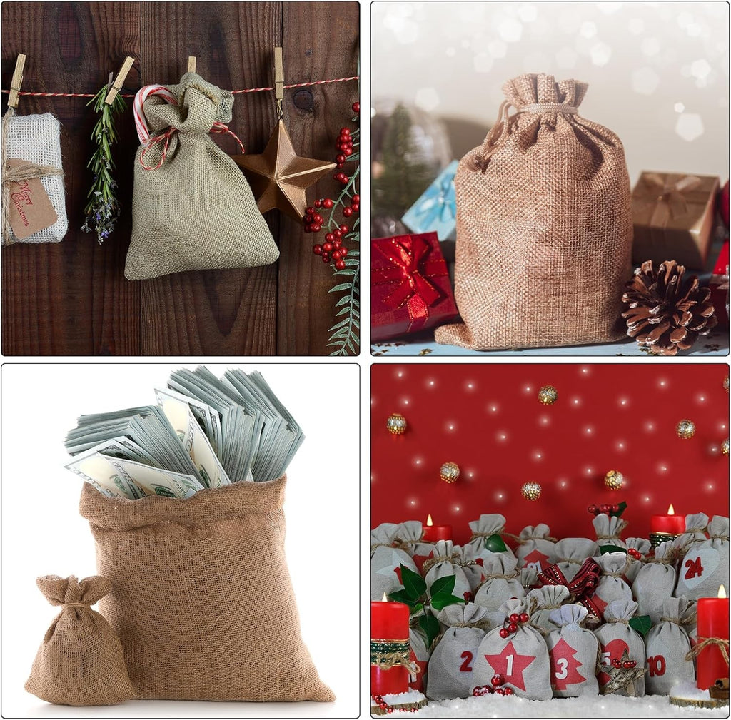 30PCS Natural Linen Drawstring Pouches - Burlap Jute Gift Bags for Jewellery, Wedding and Party Favours