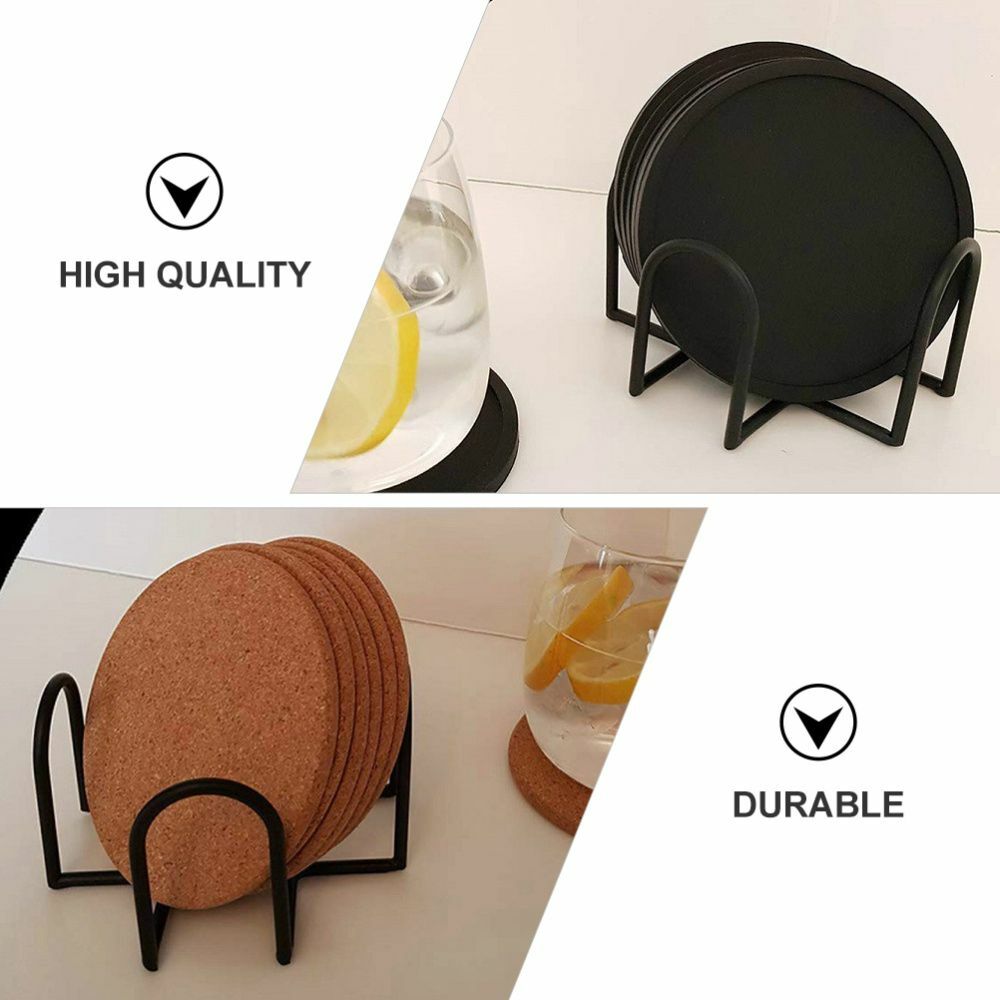 4pcs Black Iron Coaster Holder Rack | Drink Coaster Storage Organizer for Tabletop