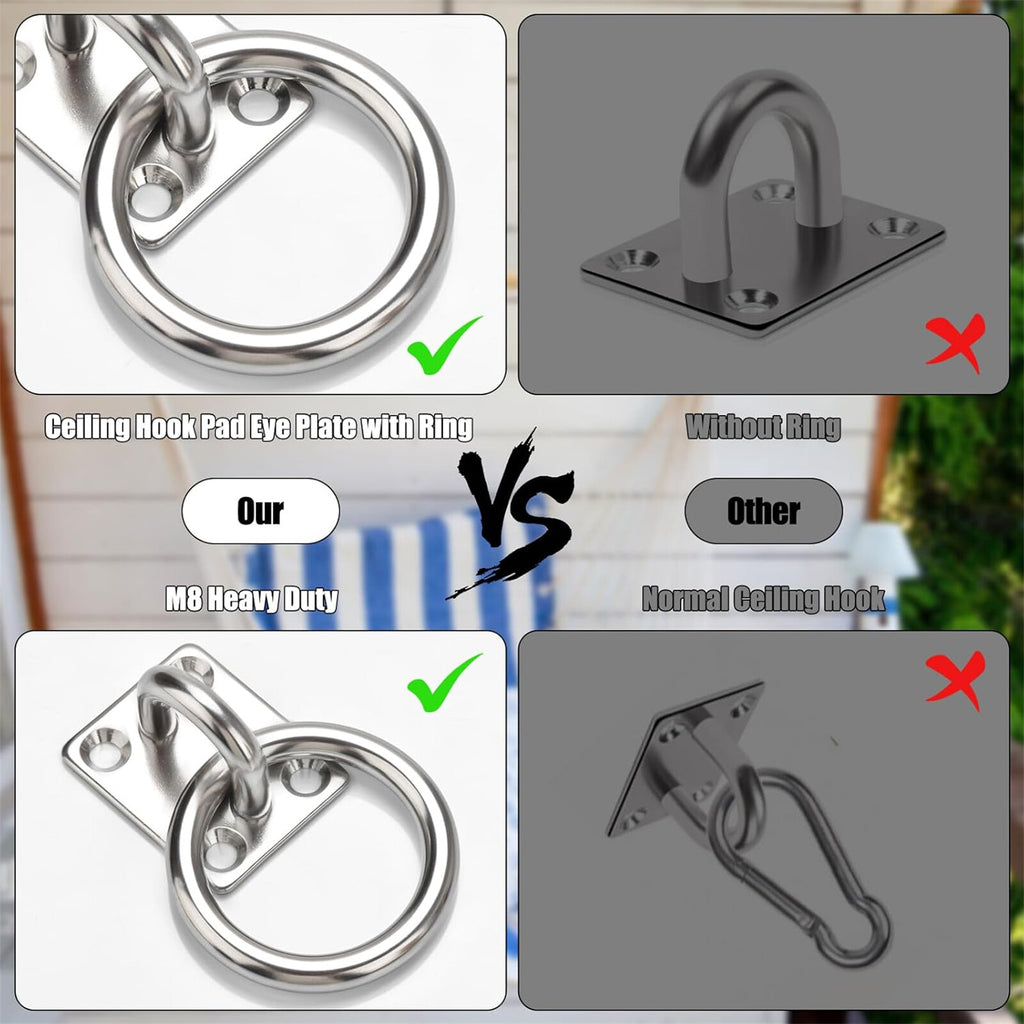 4PCS Stainless Steel 304 Pad Eye Plate Square Eyelet Marine Shade Sail Mounting Kit