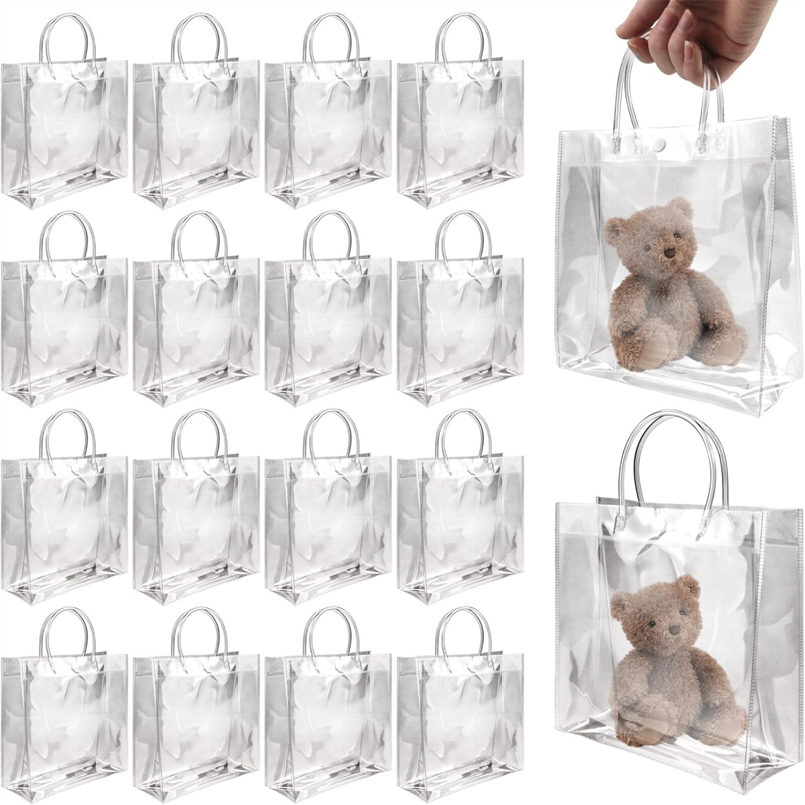 40pcs Clear PVC Gift Bags with Handles | Transparent Plastic Party Favor Bags (2 Sizes)