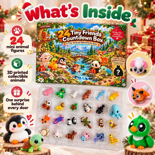 What is inside the 3D printed animals advent calendar: 24 mini animal figures, one behind each door