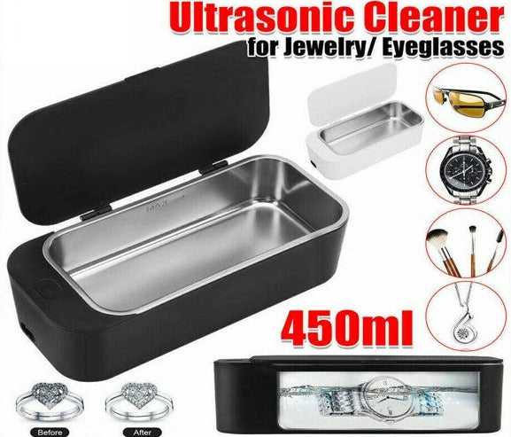 Ultrasonic Cleaner 450ml Sonic Wave Cleaning Machine for Jewelry Glasses Watch Stainless Steel Tank