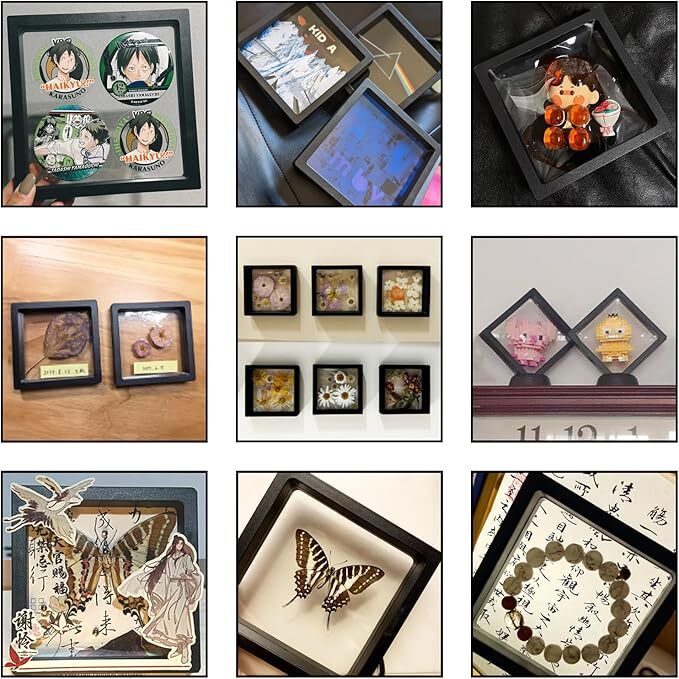 20PCS Square 3D Floating Jewelry Display Frames - Coin Holder Box Cases with Stands