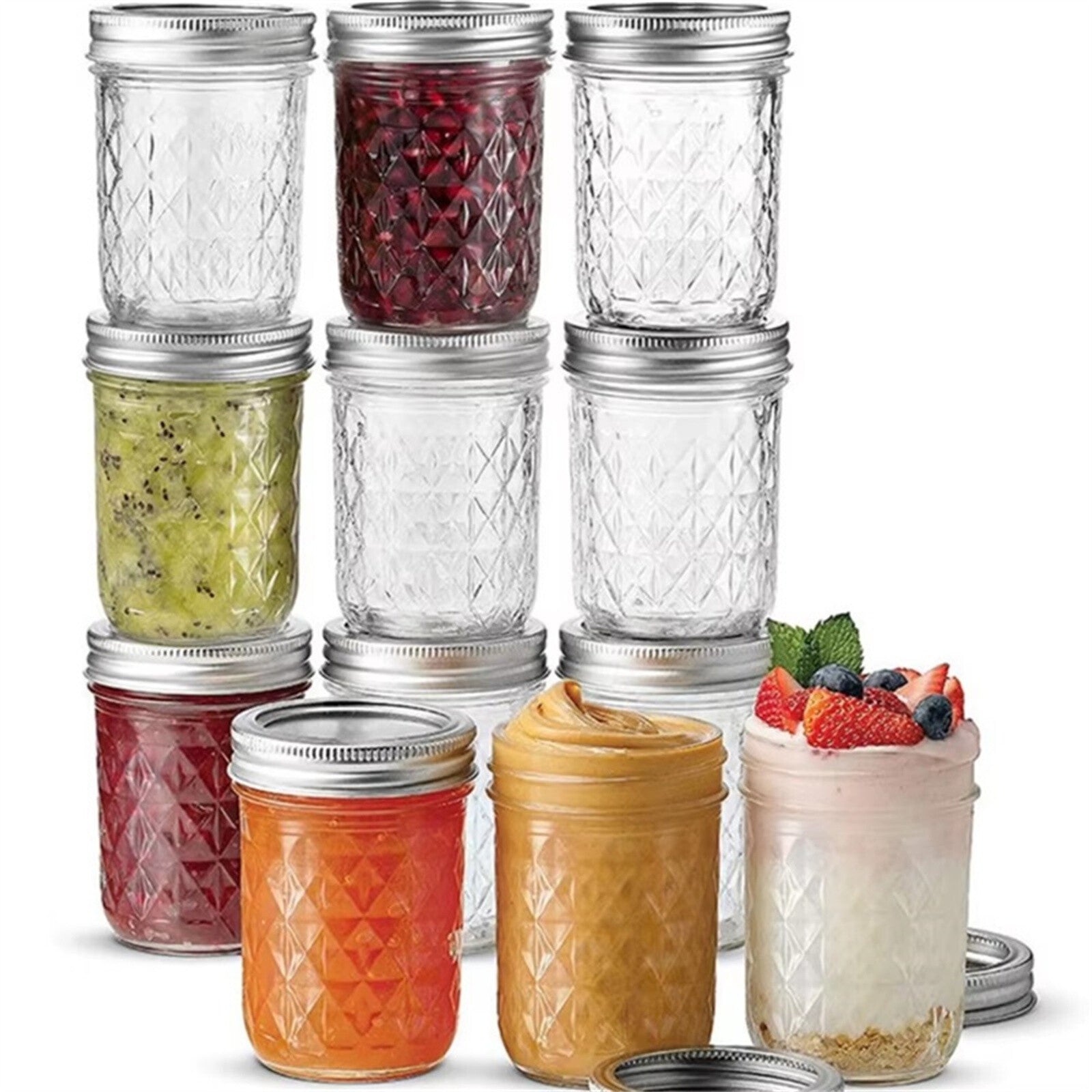 12PCS 500ml Glass Mason Jars with Airtight Lids Wide Mouth Preserving Jars