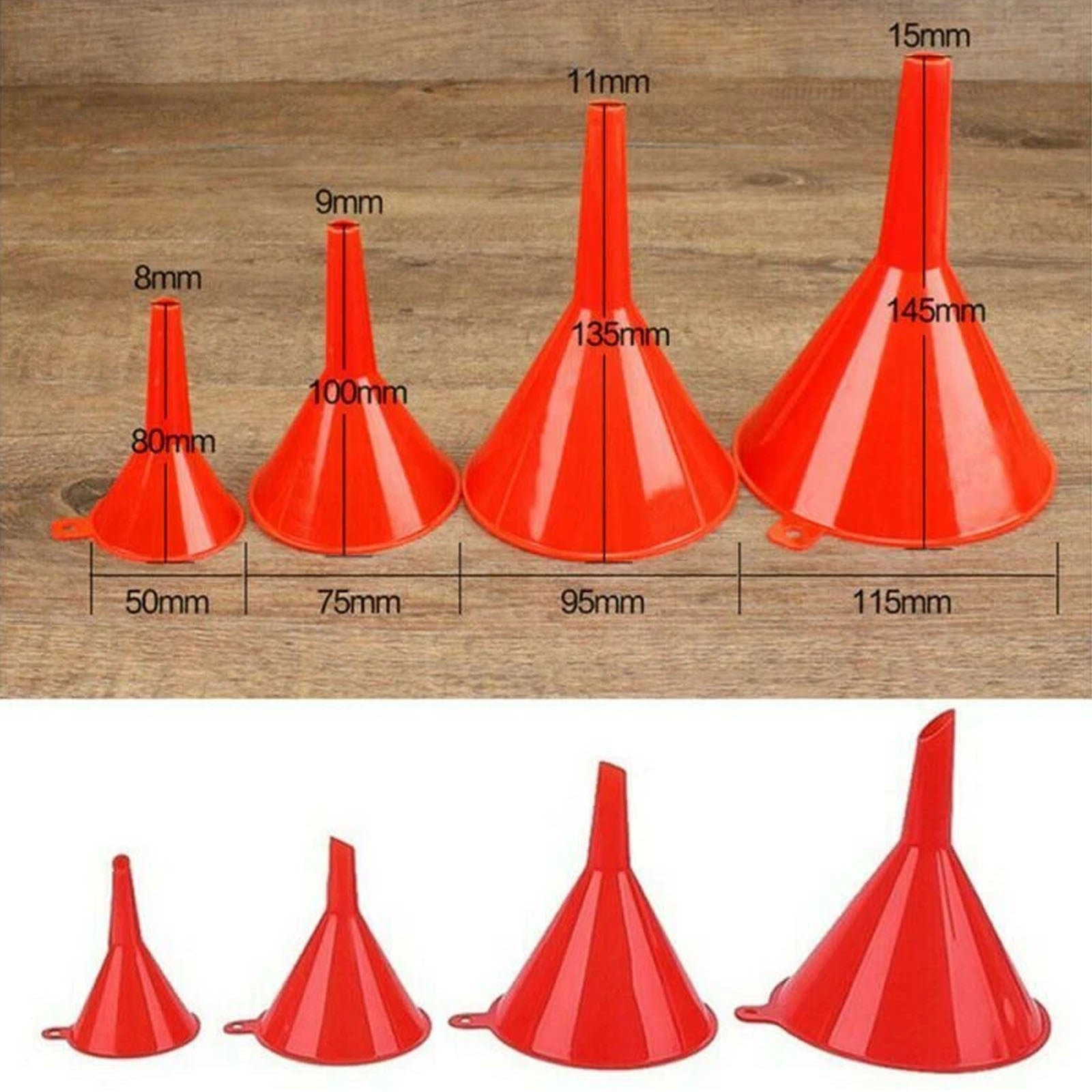 8pcs Plastic Funnel Set Red | Multi Size Kitchen Funnel for Liquid Oil Water Transfer