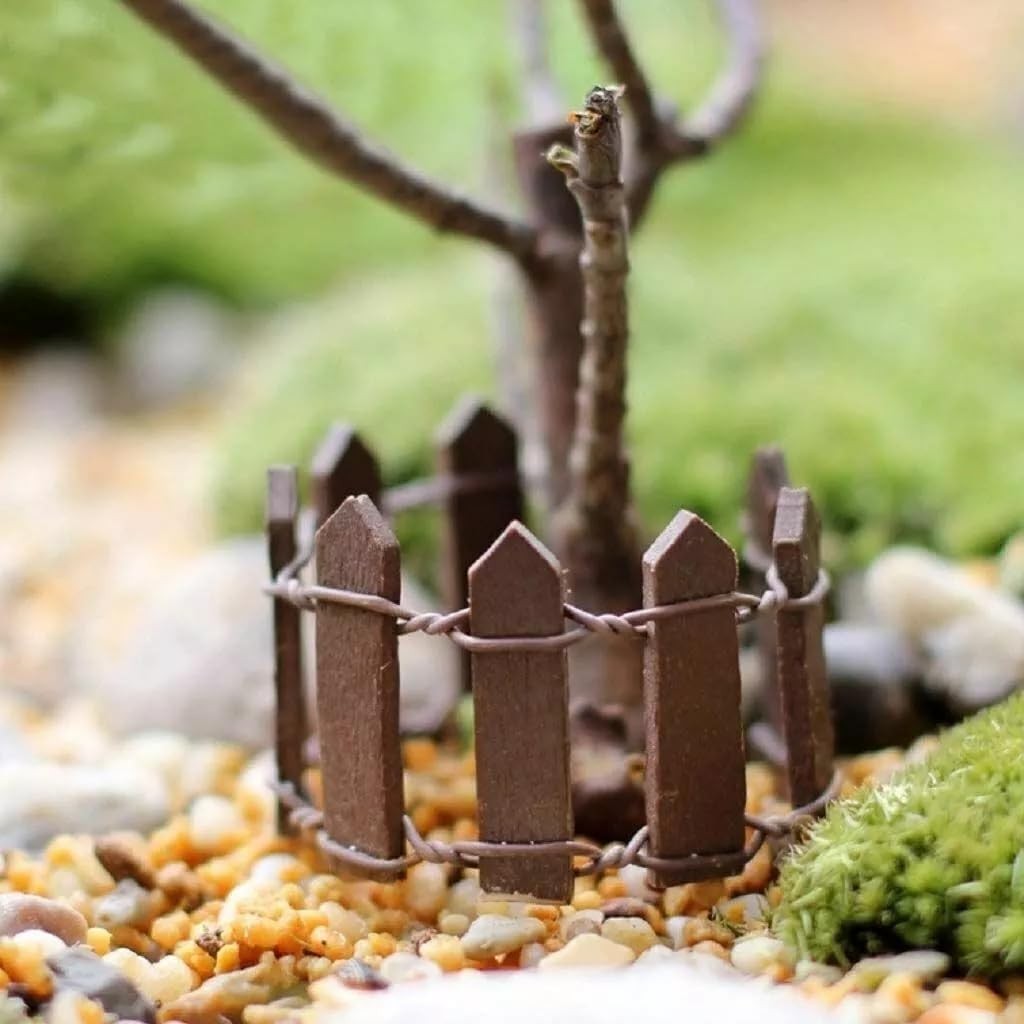 50PCS Mini Wooden Fence Fairy Garden Decor – Miniature Dollhouse Landscape Fence