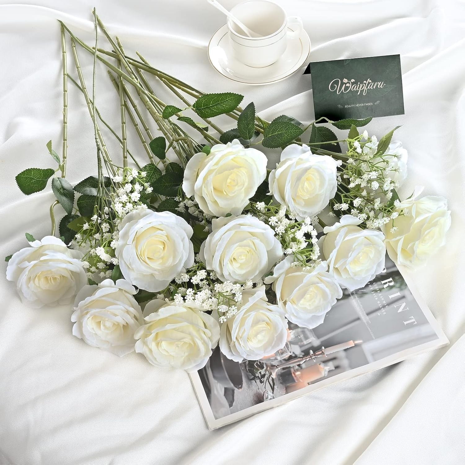 20pcs Artificial Rose Flowers Silk Long Stem Fake Roses Wedding Home Decor