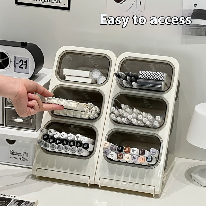 Large Capacity Desk Organiser Pencil Holder - Slanted Pen Holder Storage Box for Office and Makeup Supplies