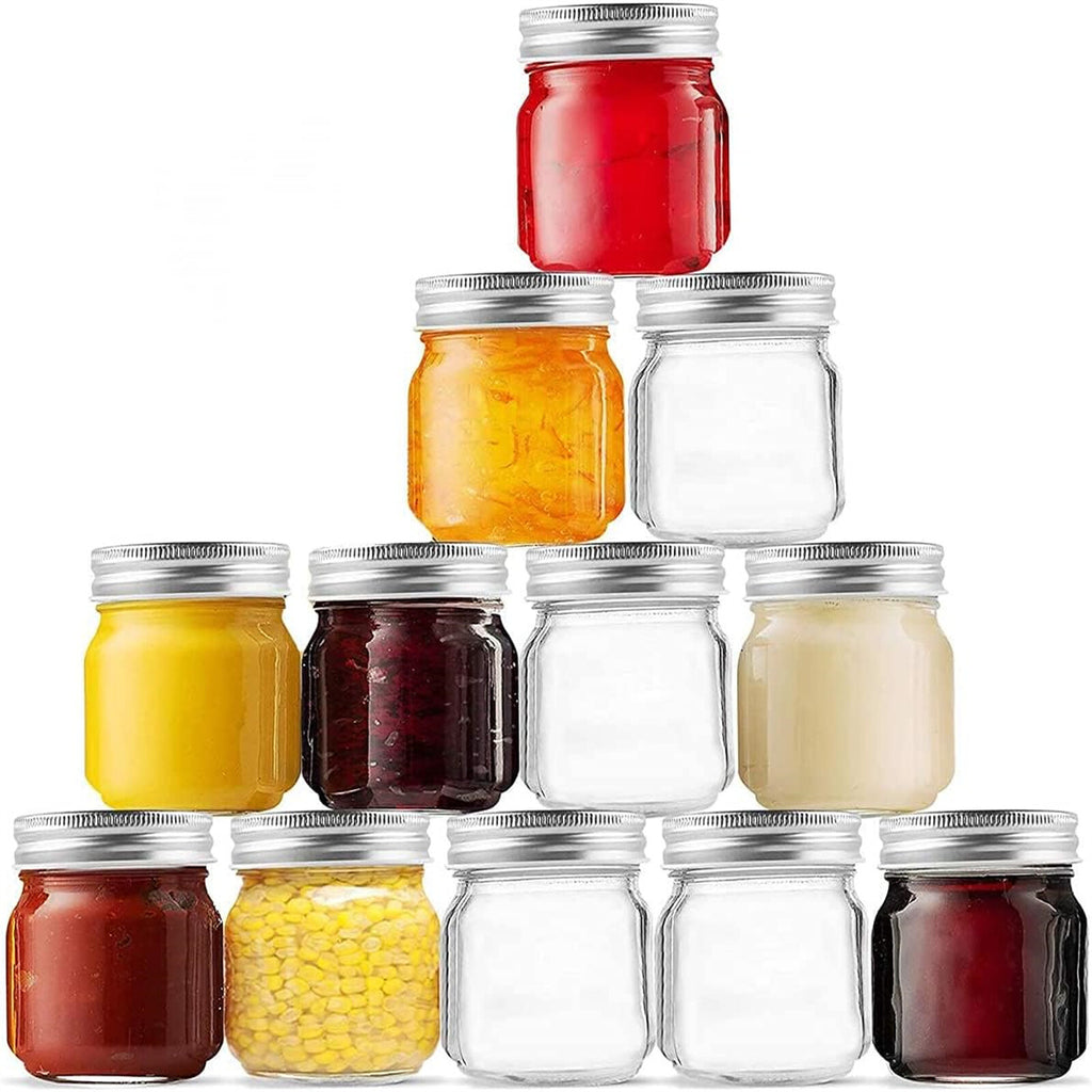 6PCS 250ml Glass Jars with Lids and 4 Stainless Steel Spoons - Small Food Storage Jars