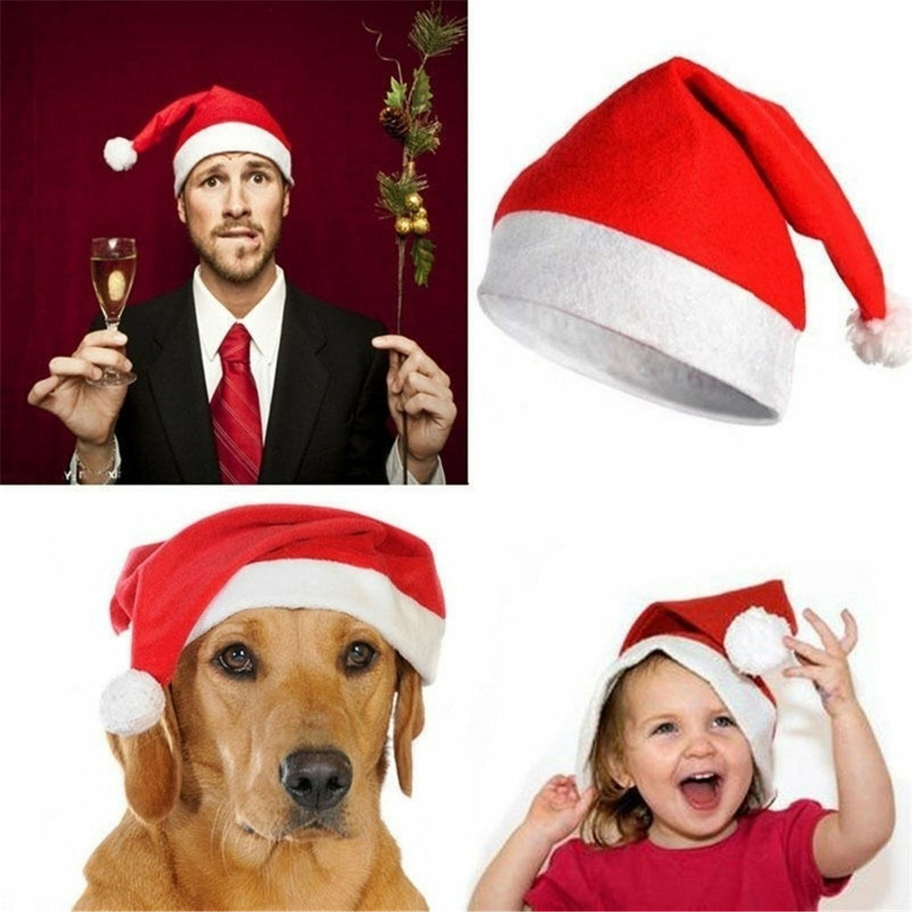 Christmas hats set out on a party table