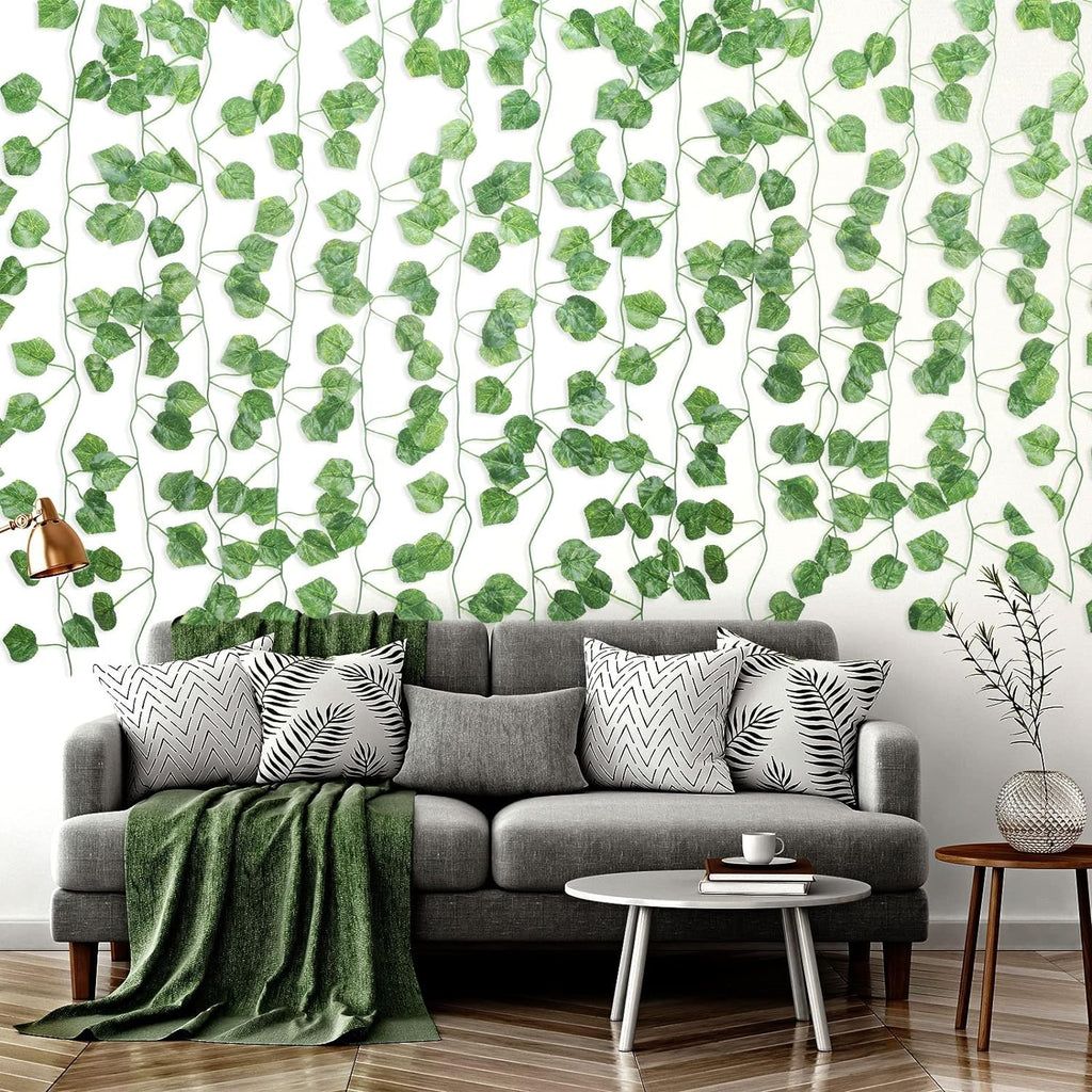 12PCS 2M Artificial Ivy Vine Garland - Fake Hanging Green Leaf Plant for Party Home Decor