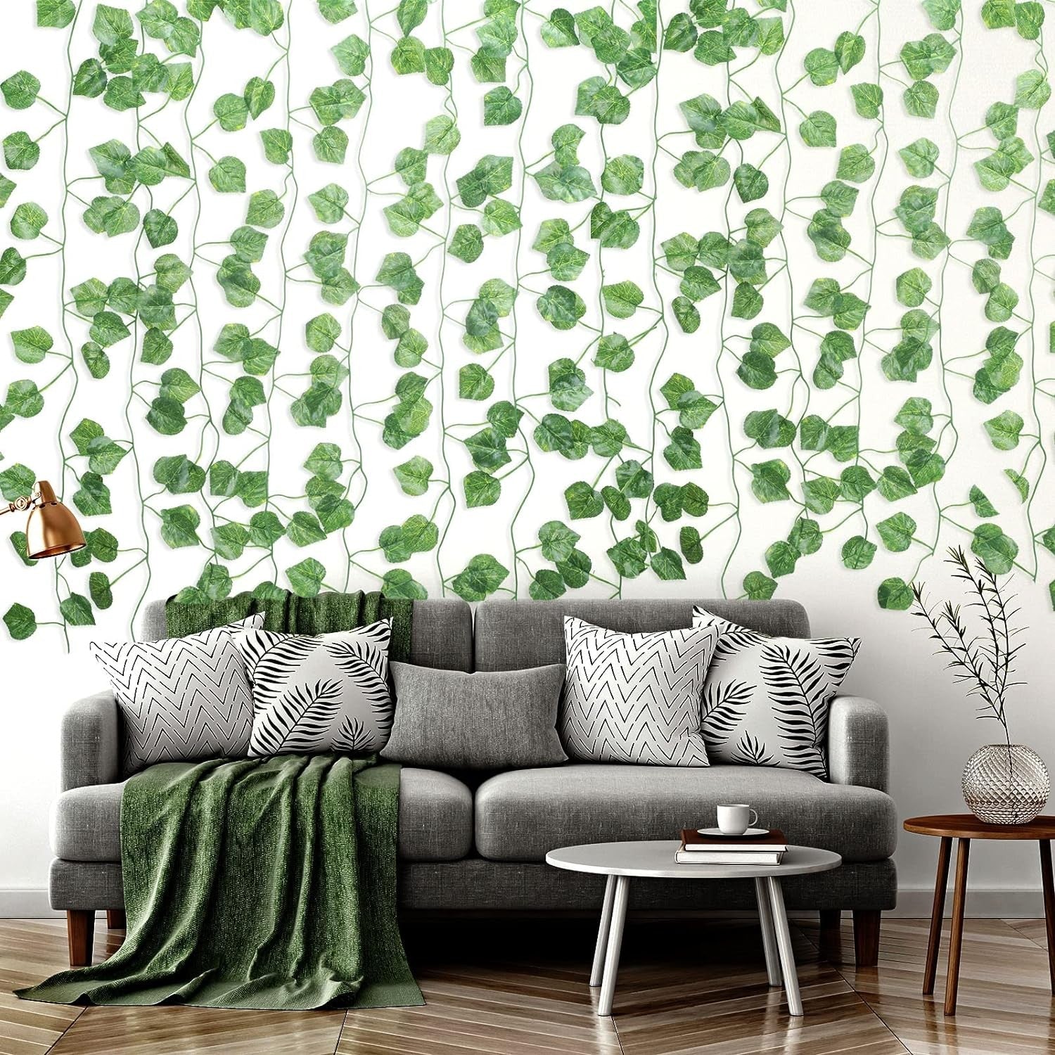 12PCS 2M Artificial Ivy Vine Garland - Fake Hanging Green Leaf Plant for Party Home Decor