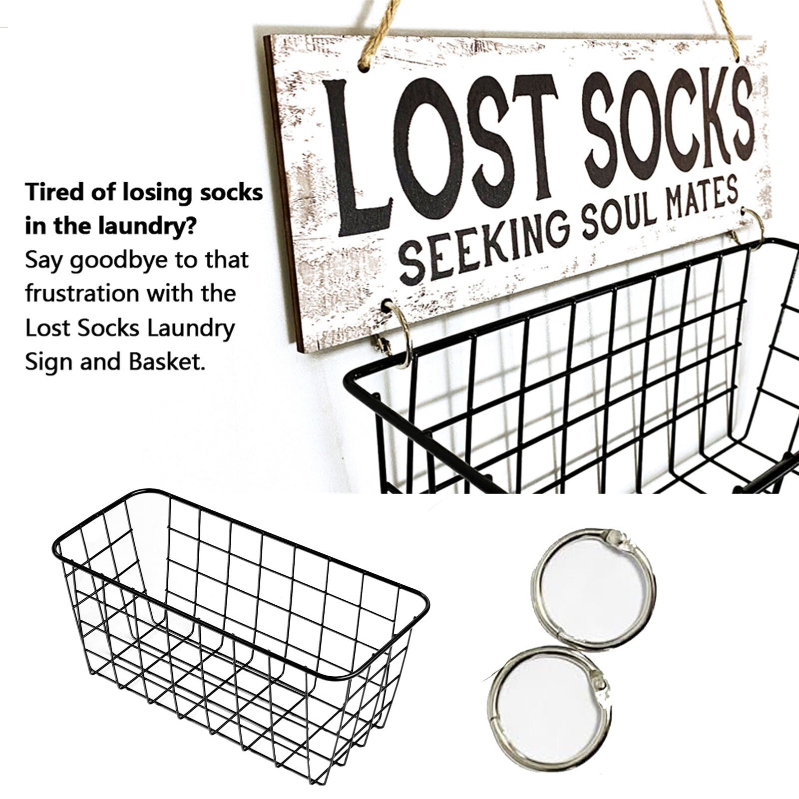 Lost Socks Laundry Basket Sign – Wall Mounted Laundry Room Sock Organizer