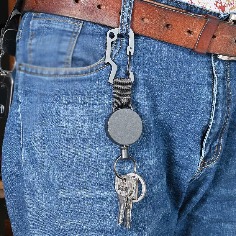 5pcs Retractable Keychain with Belt Clip | Heavy Duty Stainless Steel Pull Ring Key Holder