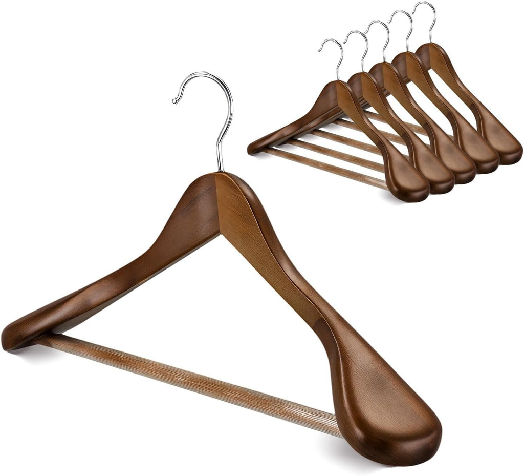 12 Pack 44.5cm Wide Shoulder Wooden Coat Hangers - Heavy Duty Suit Jacket Hangers Walnut