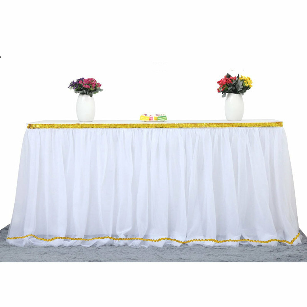 Yellow tulle table skirt for celebrations