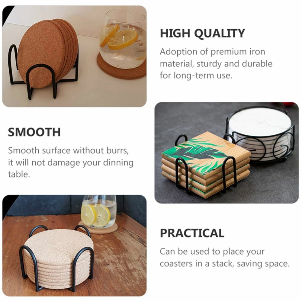 4pcs Black Iron Coaster Holder Rack | Drink Coaster Storage Organizer for Tabletop