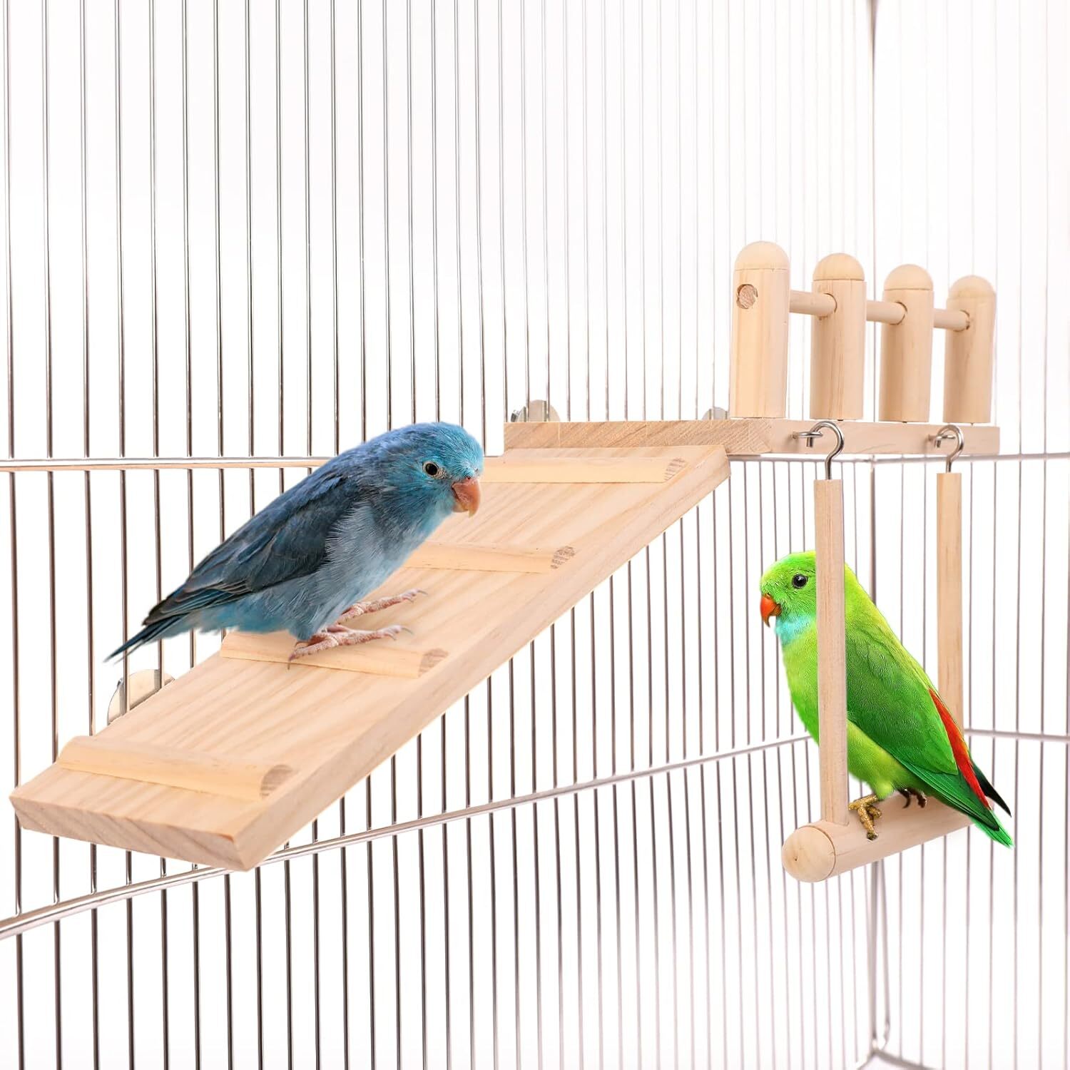 Wooden Bird Swing Toy for Parrots | Natural Hanging Perch Cage Playground