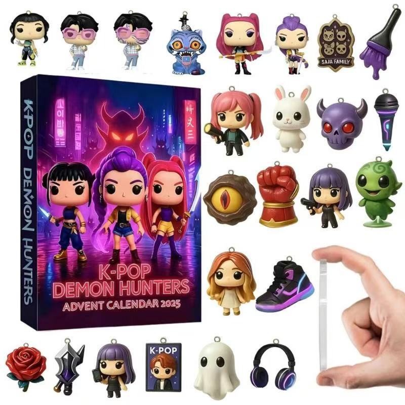 K-pop advent calendar purple box with 24 hanging ornaments and music charms
