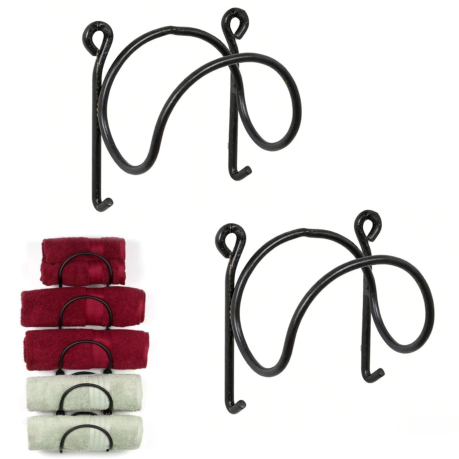 2PCS Space-Saving Towel Rack – Wall Mounted Bathroom Towel Organizer Hanger Black