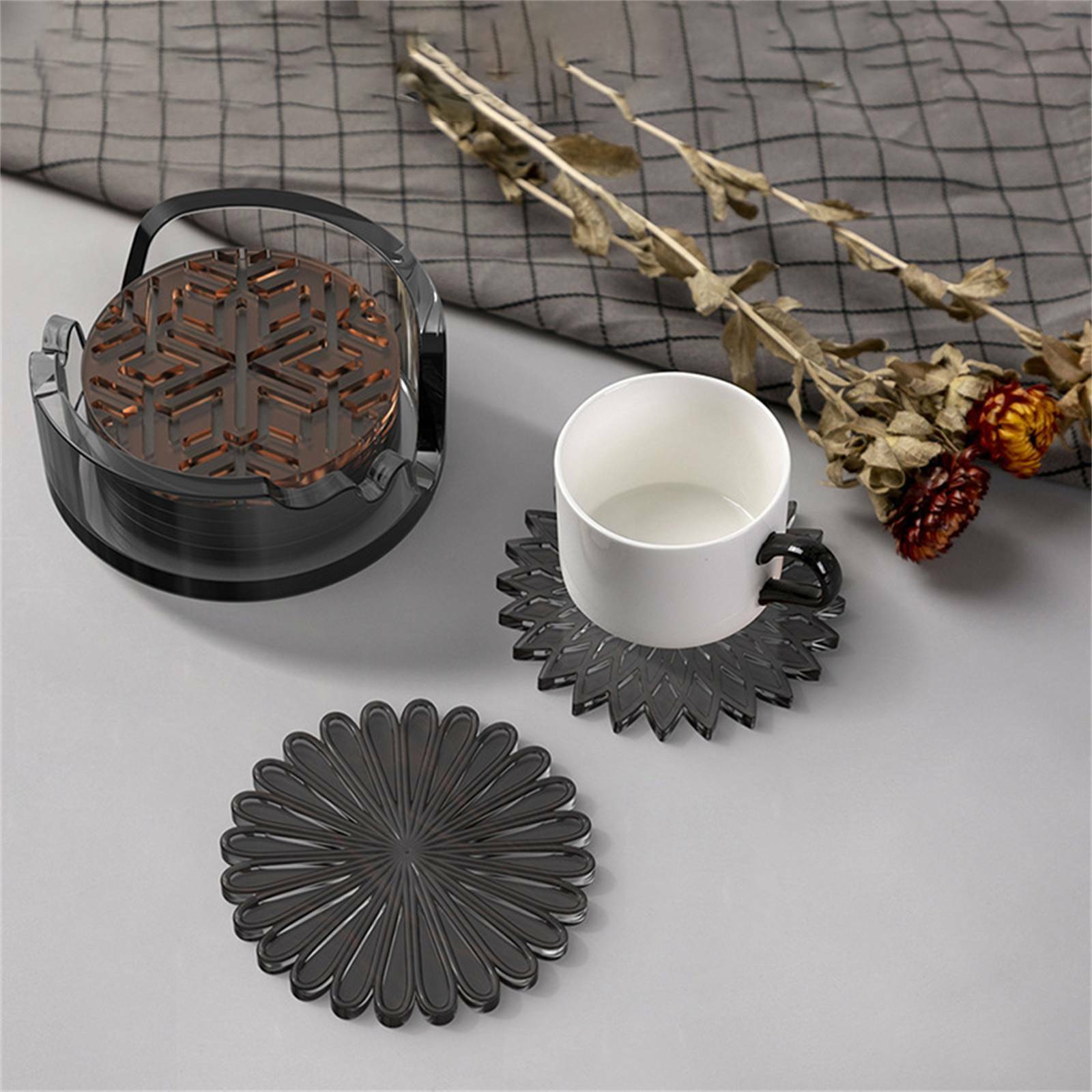 6PCS Flower Silicone Coaster Mold Set - Resin Casting Epoxy Coaster Moulds with Holder