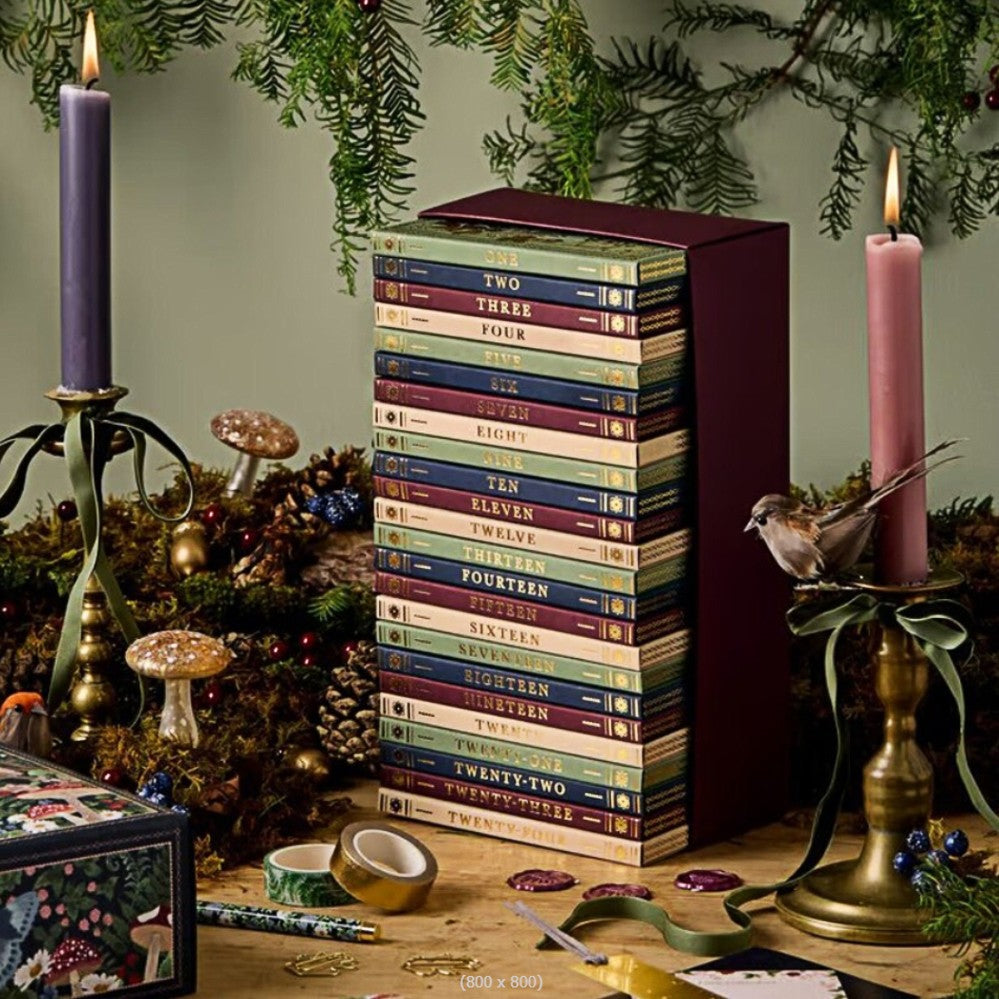 Stack of 24 numbered book boxes from the stationery advent calendar