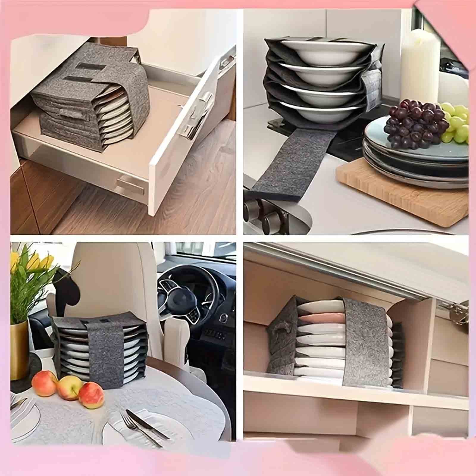 2pcs Caravan Tableware Storage Bag Set | Felt Plate & Cup Holder Organizer for Camping