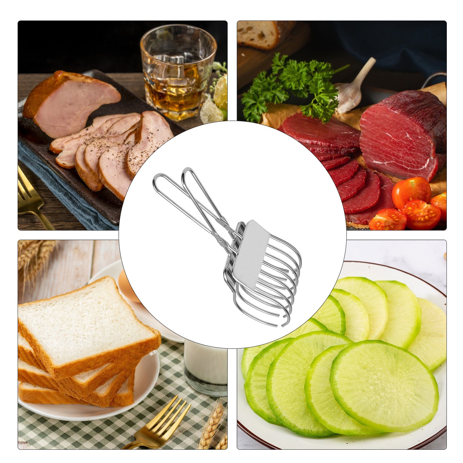 Stainless Steel Meat Slicing Tongs | Roast Beef Bread Onion Tomato Cutting Holder