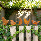 5pcs Rusty Bird Silhouette Garden Decor | Metal Bird Ornaments with Rustic Patina