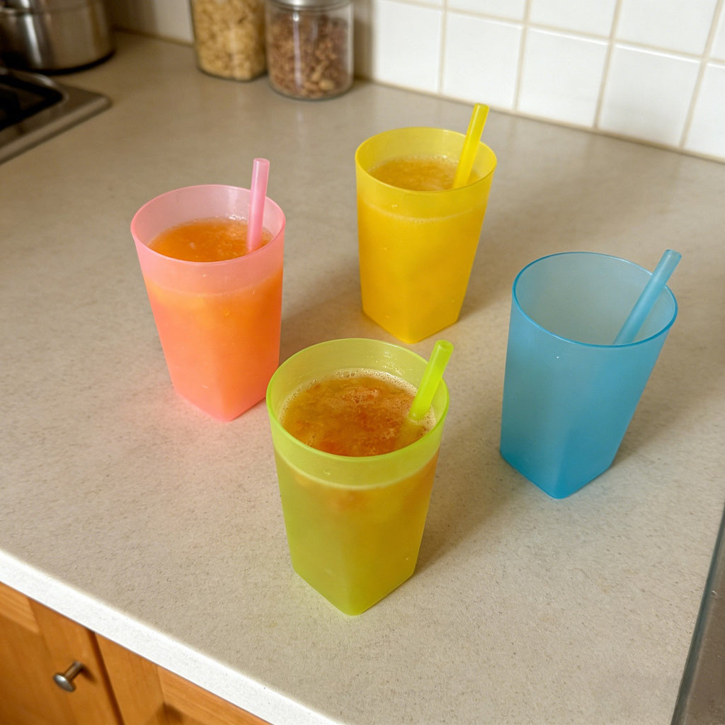 4PCS Integrated Straw Cups - Reusable Easy to Clean Drinking Cups for Home Use