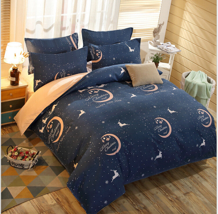 Navy moon and reindeer quilt cover