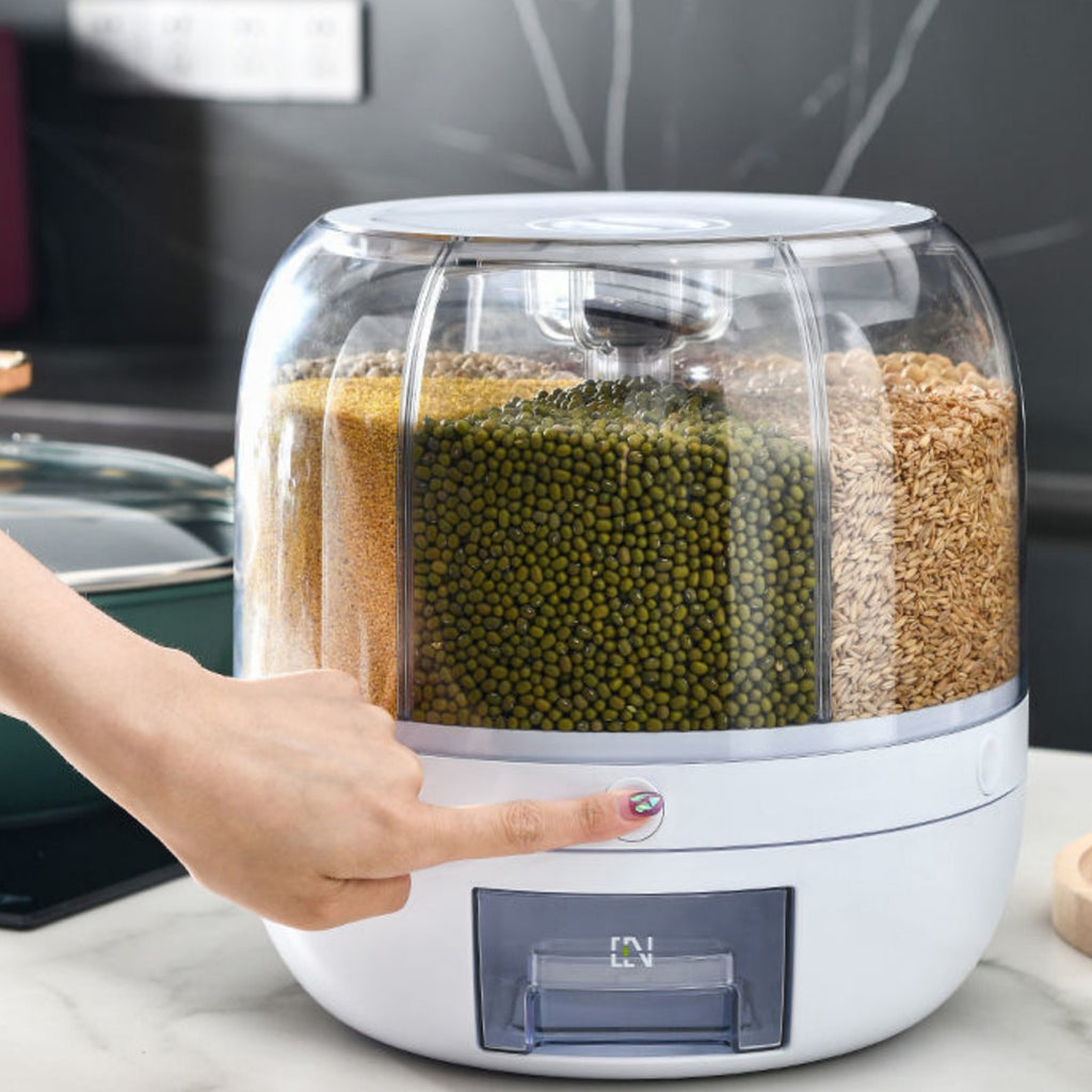 6KG Rotating Rice Storage Container | Multi-Grid Grain & Cereal Dispenser Kitchen Organizer