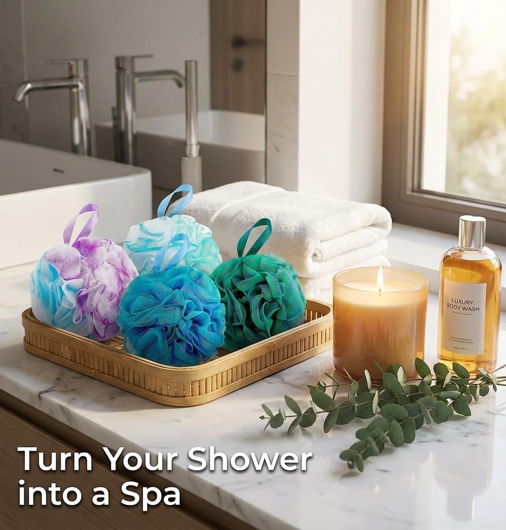 12pcs Mermaid Loofah Bath Sponge Set | Soft Exfoliating Shower Puff Body Scrubber
