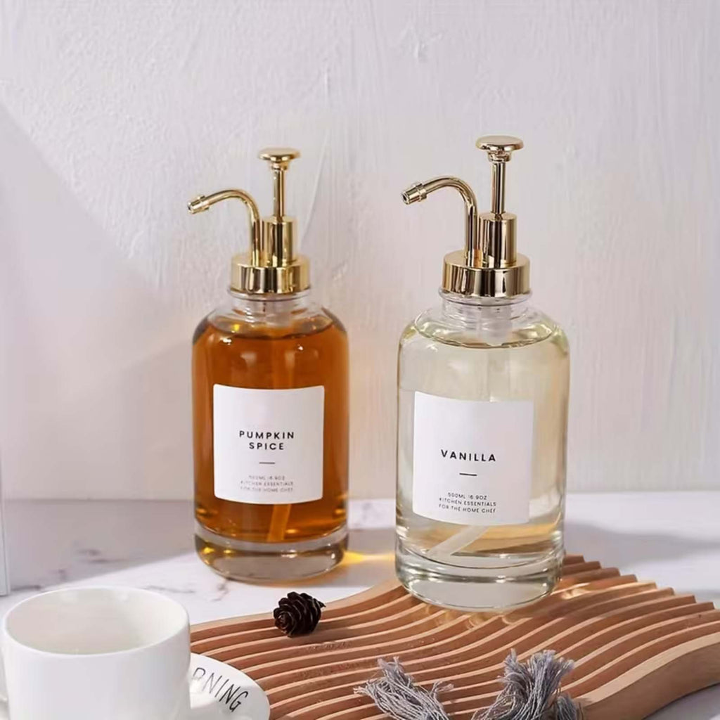 2PCS Glass Coffee Syrup Dispenser Set with Pumps Funnel & Labels 500ML Bottles