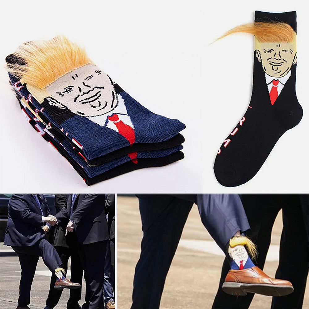 Trump 3D Hair Novelty Crew Socks – Funny Donald Trump Socks with Comb (1 or 2 Pair)