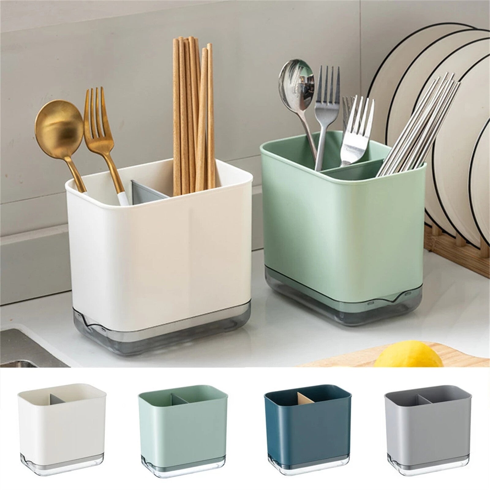 Cutlery Drainer Basket - Multifunctional Spoon Chopstick Storage Holder with Drain Base