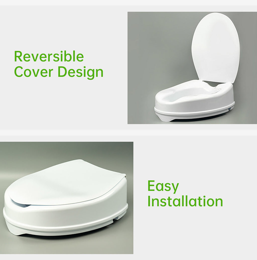 Elongated Raised Toilet Seat with Lid | Non-Slip Booster Seat for Elderly, Pregnant & Post-Surgery Recovery