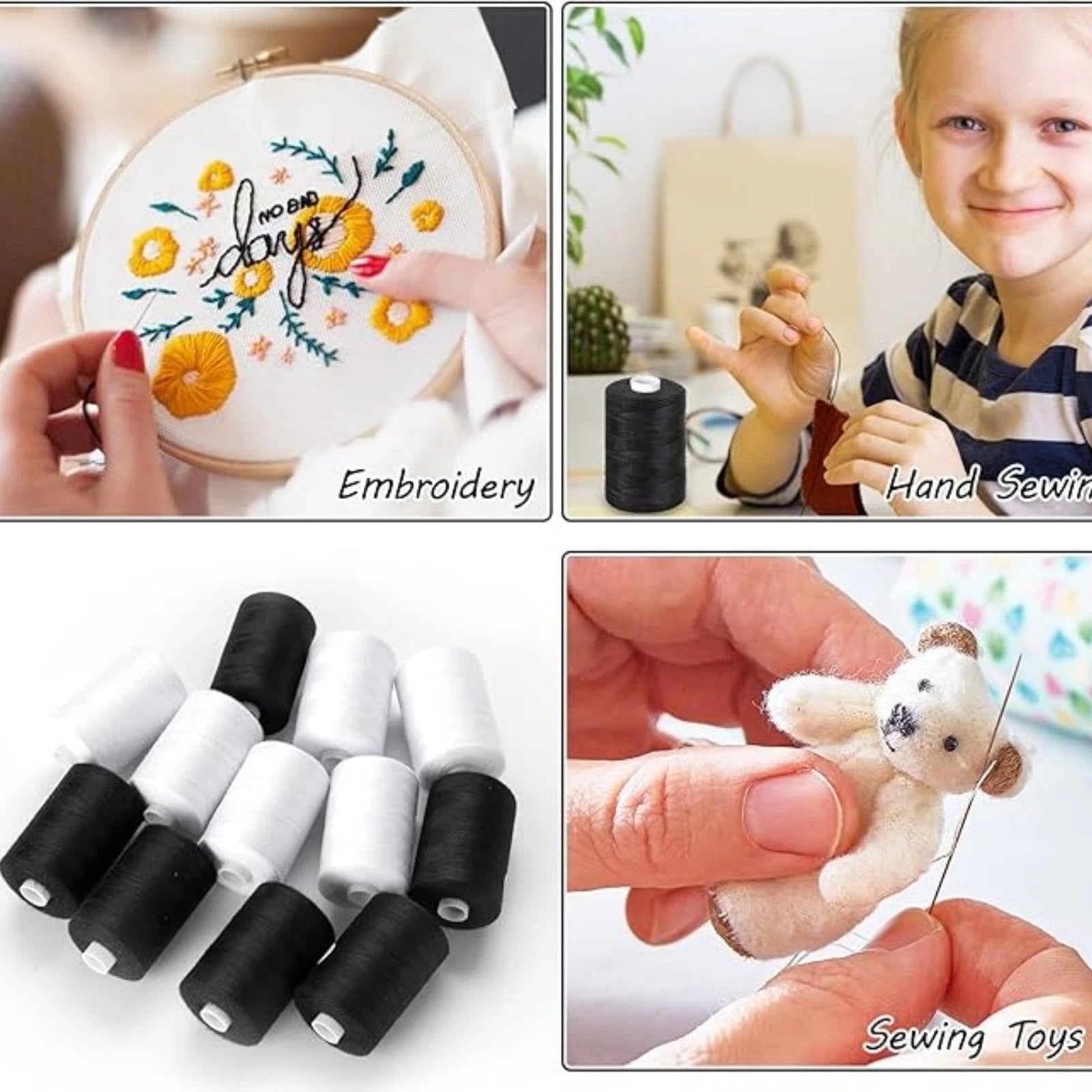 8pcs Polyester Sewing Thread Spools 500m | Black & White Quilting Embroidery Thread Set