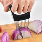 3PCS Food Slice Assistant Onion Slicer Holder - Stainless Steel Vegetable and Meat Cutter Guide