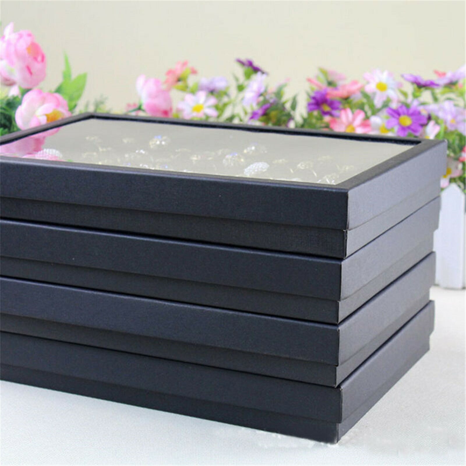 2pcs 100 Slot Jewelry Organizer Box | Velvet Ring & Earring Display Storage Case