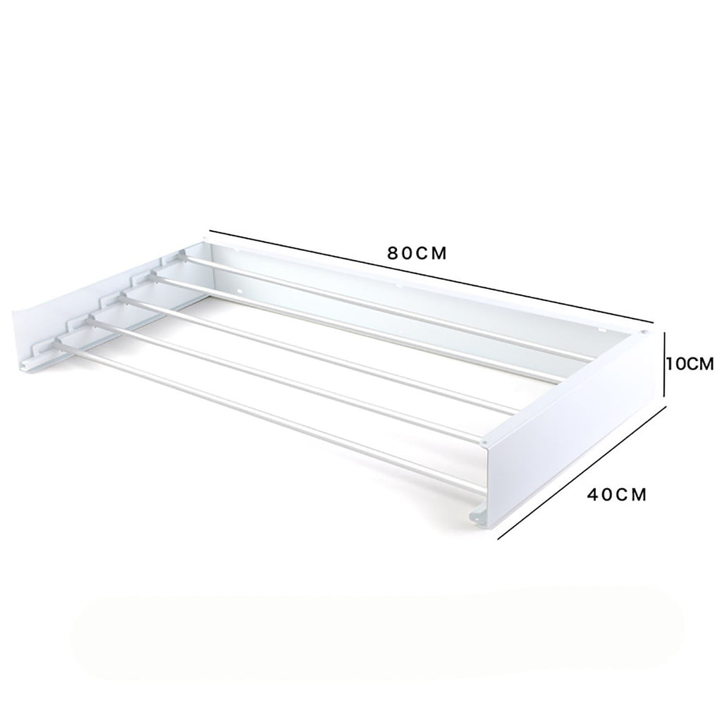 80CM Foldable Wall Mounted Clothes Drying Rack - Metal Towel and Laundry Holder White