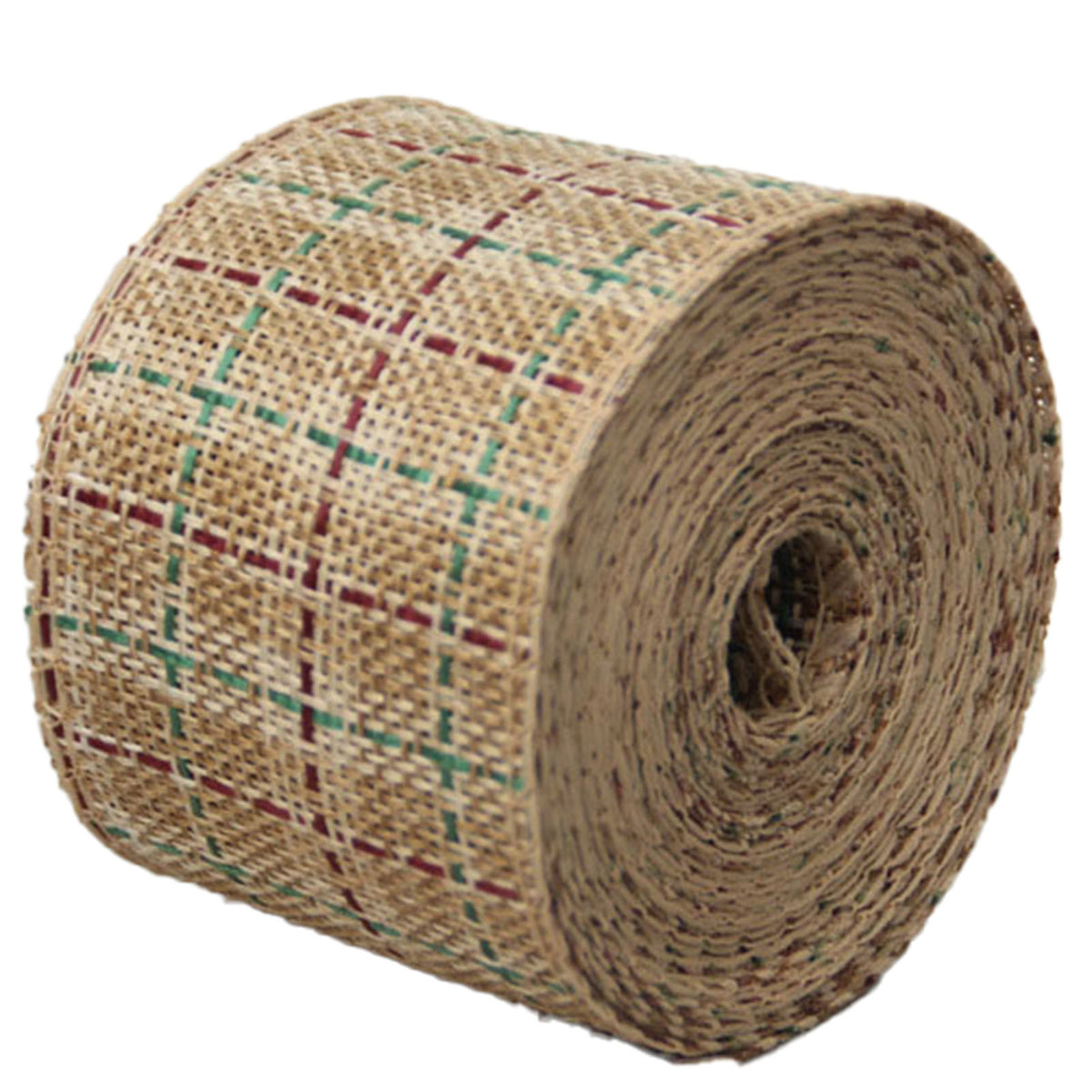 Wired Christmas ribbon roll style 5 – natural burlap-look plaid ribbon
