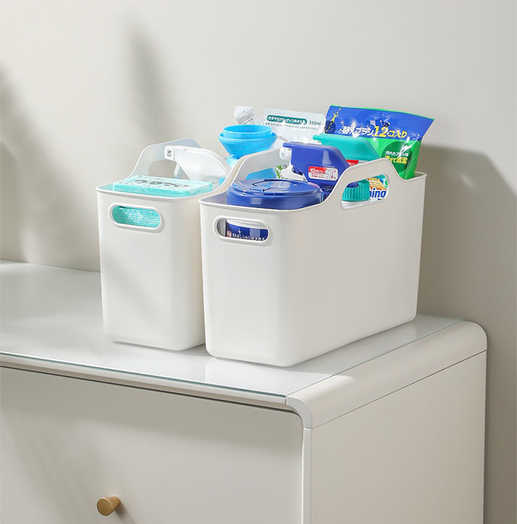 3PCS Plastic Storage Basket with Handle – Multi-Purpose Cosmetic & Household Organizer
