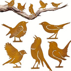 5pcs Rusty Bird Silhouette Garden Decor | Metal Bird Ornaments with Rustic Patina