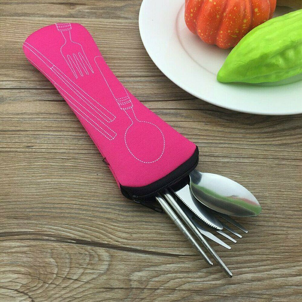 12PCS Camping Cutlery Set Stainless Steel Portable Travel Tableware with Carry Bag