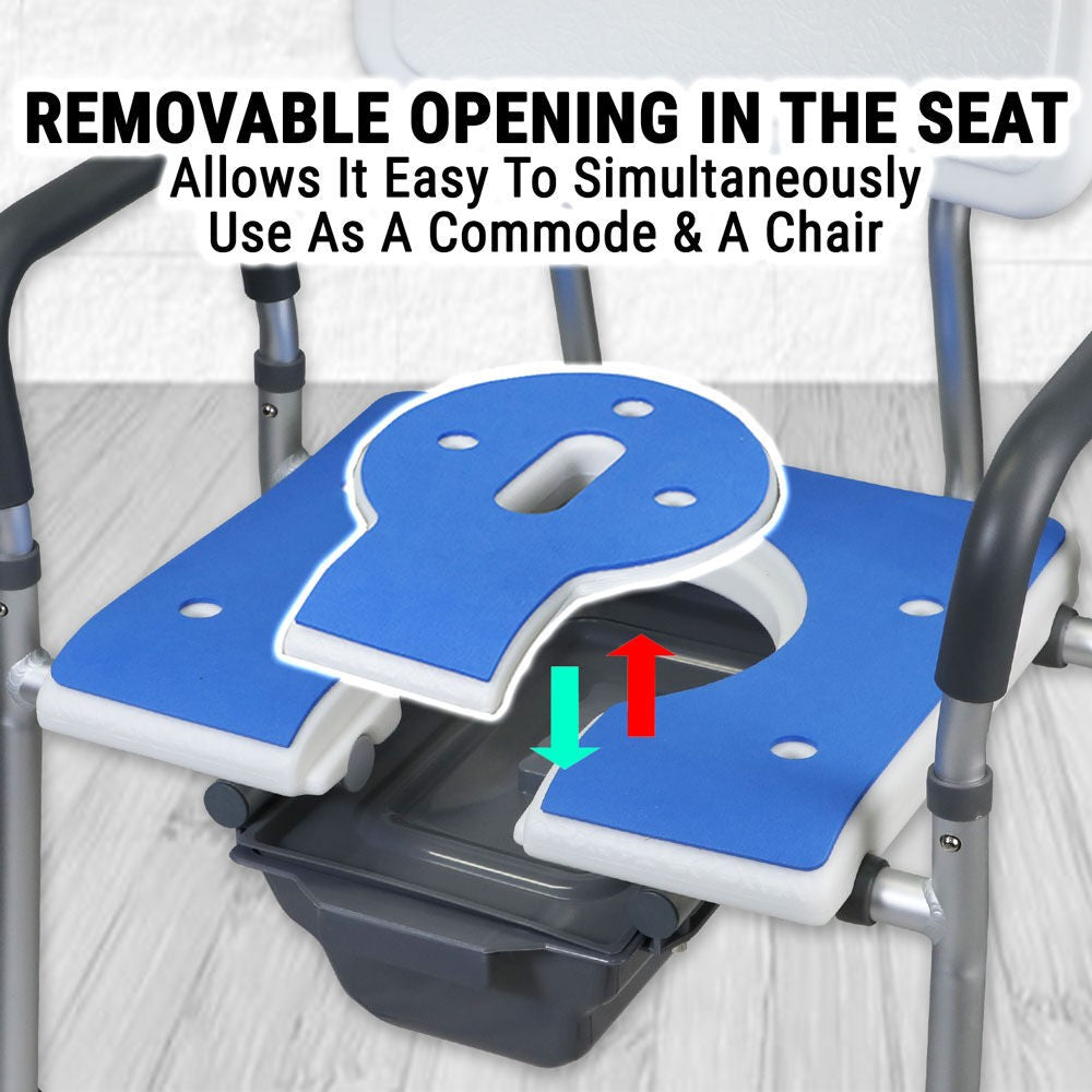 5-in-1 Adjustable Commode Shower Chair with Arms & Back | Raised Toilet Seat & Bedside Mobility Aid for Elderly