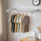 80CM Foldable Wall Mounted Clothes Drying Rack - Metal Towel and Laundry Holder White