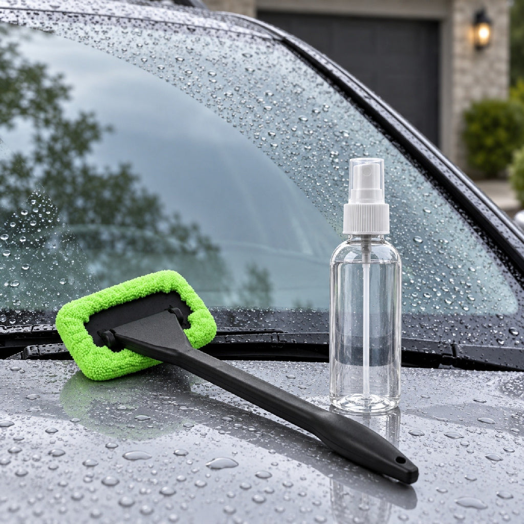 Car Windscreen Window Cleaning Brush Microfibre Pad With Empty Spray Bottle Kit